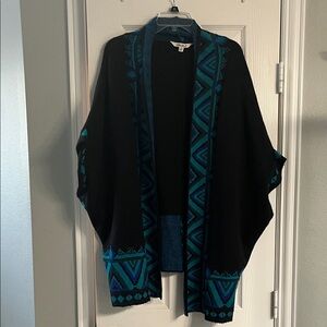 The Pioneer Woman Black and Turquoise Oversized Open-front cardigan sweater